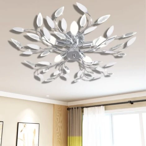 Lampada Da Soffitto Bianca Trasparente Cristalli Acrilici 5 E14 VidaXL 4 Lampada Da Soffitto Bianca Trasparente Cristalli Acrilici 5 E14 VidaXL - immagine 2