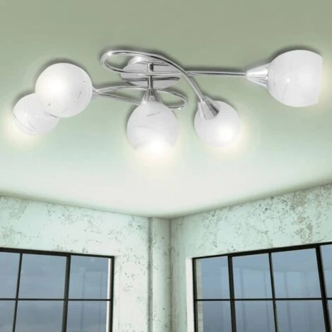 Lampada Da Soffitto Con Paralume In Vetro Per 5 Lampadine E14 VidaXL 4 Lampada Da Soffitto Con Paralume In Vetro Per 5 Lampadine E14 VidaXL - immagine 2