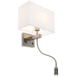 QAZQA + Applique Con Paralume Bergamo Wl - Moderno - Tessuto,Acciaio - Bianco/Acciaio - Quadrato/Allungato (non Sostituibile) LED Max. 1 X 3 Watt