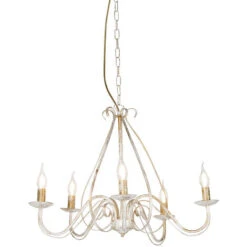 QAZQA + Lampadario Stile Italiano Giuseppe - Rustico - Acciaio - Crema - Tondo Max. 5 X Watt