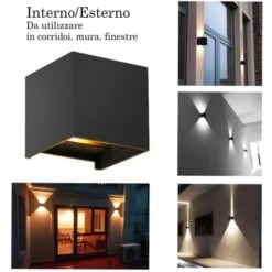 Applique Led Cob Lampada Parete 10W Quadrato Nero Luce Fredda Interno Esterno -Negozio al dettaglio Paulmann 12444028 4
