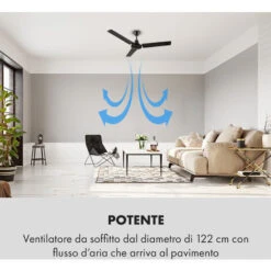 Klarstein Spin Doctor Ventilatore Da Soffitto 122cm 55W 3 Pale D'acciaio Inox Nero -Negozio al dettaglio Paulmann 13295550 4