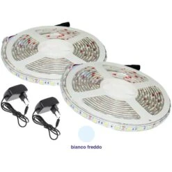 300 LED 5050 STRIP STRISCIA 5m 220V BIANCO LUCE FREDDA ALIMENTATORE IMPERMEABILE 2 PEZZI