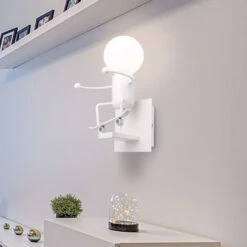 Lampada Da Parete Cartone Animato Umanoide A Forma Di Sci Plafoniere Moderna Creativa Per Camera Dei Bambini, Corridoio, Ristorante, Cucina,Bianca -Negozio al dettaglio Paulmann 19297842 3