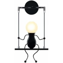 Swing Decor Plafoniere Cartoon Forma Umana Applique Da Parete Creativa Applique Moderna In Metallo Per Soggiorno Camera Da Letto Camera Dei Bambini Nero