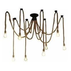 Lampadario Industriale Retrò In Corda Di Canapa Plafoniere Creative Spider Lampadari A Sospensione Per Cafe Loft Bar (8 Luci)