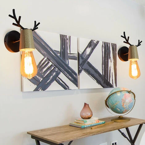 Applique Da Parete Nordic Design Semplice Cervo Lampadario Lampada A Muro In Legno Per Camera Da Letto Soggiorno Sala Studio Sala Bambini (Nero)2Pz 4 Applique Da Parete Nordic Design Semplice Cervo Lampadario Lampada A Muro In Legno Per Camera Da Letto Soggiorno Sala Studio Sala Bambini (Nero)2Pz - immagine 2