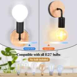 Lampada Da Parete Nera E27 Lampadario Moderno Semplicità Lampada Da Parete Led In Legno Per Camera Dei Bambini Camera Da Letto Bar Hotel (Senza Lampadina) -Negozio al dettaglio Paulmann 19303681 4