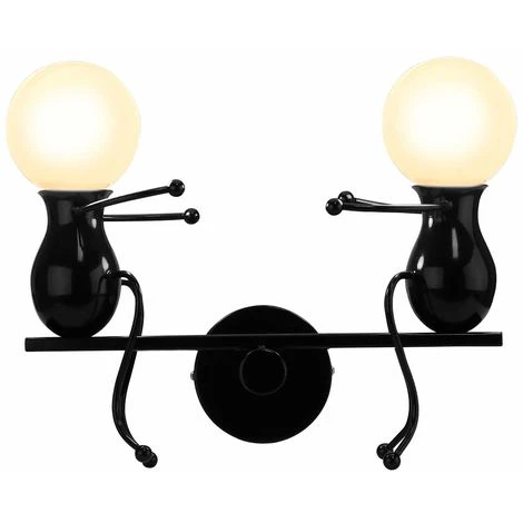 Lampada Da Parete Nordic Semplice In Ferro Battuto Creativa Lampadari A Sospensione Umanoide 2 Teste Lampadario Per Soggiorno Camera Da Letto Camera Dei Bambini Nero 3 Lampada Da Parete Nordic Semplice In Ferro Battuto Creativa Lampadari A Sospensione Umanoide 2 Teste Lampadario Per Soggiorno Camera Da Letto Camera Dei Bambini Nero