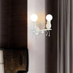 Lampada Da Parete Nordic Semplice In Ferro Battuto Creativa Lampadari A Sospensione Umanoide 2 Teste Lampadario Per Soggiorno Camera Da Letto Camera Dei Bambini Bianca -Negozio al dettaglio Paulmann 19473635 3