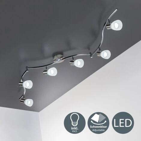 Faretti LED A Soffitto Orientabili, Include 6 Lampadine E14 Da 5W, Luce Calda 3000K, Plafoniera Moderna A Soffitto Per L'illuminazione Da Interno, Lampadario Con Corpo Metallo E Vetro 230V IP20 4 Faretti LED A Soffitto Orientabili, Include 6 Lampadine E14 Da 5W, Luce Calda 3000K, Plafoniera Moderna A Soffitto Per L'illuminazione Da Interno, Lampadario Con Corpo Metallo E Vetro 230V IP20 - immagine 2