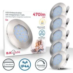 Faretti LED Da Incasso Dimmerabili, LED Integrati 5,5W, Diametro Foro 60mm, Faretti Da Bagno Ultrasottili, Luce Calda, Set Da 5, Resistenti Agli Schizzi D'acqua, Plastica Color Nickel Opaco, 230V IP44 -Negozio al dettaglio Paulmann 20100622 3