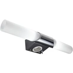 B.K.Licht Mithra, Luce LED Da Specchio, Lampada Da Muro Per Bagno Con 2 Lampadine E14 Incluse, Luce Calda 3000K, 2x470Lm, Corpo Metallo Cromato E Vetro Bianco