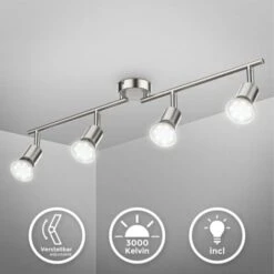 B.K.Licht Faretti LED Da Soffitto Orientabili, Include 4 Lampadine GU10 Da 2,9W 260Lm, Luce Calda 3000K, Plafoniera Moderna In Metallo, Lampada Da Soffitto Color Nickel Opaco -Negozio al dettaglio Paulmann 20100663 3