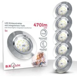 B.K.Licht Faretti LED Da Incasso Orientabili E Dimmerabili, LED Integrati 5,5W, 470Lm, Luce Calda 3000K, Luci Ultra Sottili Da Soffitto, Foro Incasso Ø 68mm, Set Di 5, Plastica Nichel Opaco, 230V IP23 -Negozio al dettaglio Paulmann 20100707 3