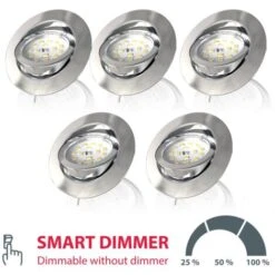 B.K.Licht Faretti LED Da Incasso Orientabili E Dimmerabili, LED Integrati 5,5W, 470Lm, Luce Calda 3000K, Luci Ultra Sottili Da Soffitto, Foro Incasso Ø 68mm, Set Di 5, Plastica Nichel Opaco, 230V IP23 -Negozio al dettaglio Paulmann 20100707 5