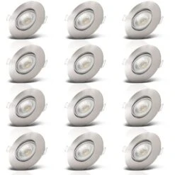 B.K.Licht Faretti LED Da Incasso Ultrapiatti Orientabili, LED Integrati 5W, Foro Ø68mm, Luce Calda 3000K, 460Lm, Set Di 12 Faretti Da Soffitto Rotondi, Plastica Color Nichel Opaco 230V IP23