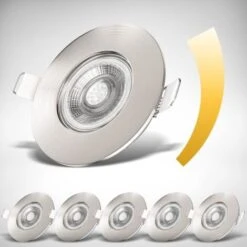 Faretti LED Da Incasso Dimmerabili Ultrapiatti Per Bagno, LED Integrati 5W, Foro à˜68mm, Luce Calda 3000K, 460Lm, Set Da 6, Rotondi, Plastica Color Nichel Opaco 230V IP44