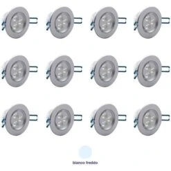 12X Faretto Led Rotondo 3W A Molla Faro Ad Incasso Luce Bianca Fredda Con Alette