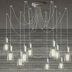 Lampadario Industriale Sospeso Vintage Soffitto Forma Ragno Pendenti E27 Bianco