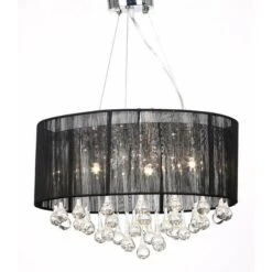 Lampadario A Sospensione Con Pendenti In Vetro Cristallo Con Paralume, 45 X 45 X 50, Design Elegante Moderno, (Nero)