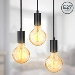 B.K.Licht Lampadario Vintage, Adatto Per 3 Lampadine E27 Non Incluse, Altezza Totale 1.2 M, Lampada A Sospensione Per Sala Da Pranzo O Cucina, Lampada Da Soffitto, Luci A Diverse Altezze, Nero Opaco