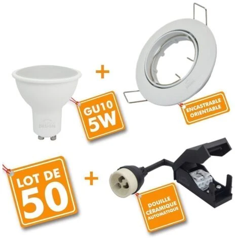 Set Di 50 Faretti Orientabili Bianchi Da Incasso Con GU10 LED 5W Eq 40W Température De Couleur: Bianco Neutro 4000K 4 Set Di 50 Faretti Orientabili Bianchi Da Incasso Con GU10 LED 5W Eq 40W Température De Couleur: Bianco Neutro 4000K - immagine 2