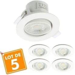 Set Di 5 Faretti Da Incasso A LED Orientabili Valence 8W Equ. 75W Température De Couleur: Bianco Caldo 3000K