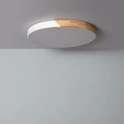 Plafoniera LED 36W Circolare Legno Ø500 Mm CCT Selezionabile Semi-Dari Bianco