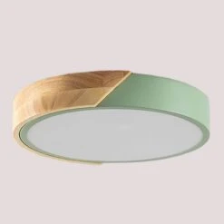 SKLUM Plafoniera A LED Jan Celadón - Madera Natural Ø30 Cm