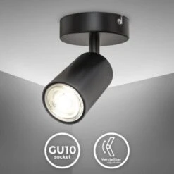 B.K.Licht Faretto Da Parete O Soffitto Orientabile, Attacco Per Lampadina GU10 Non Inclusa, Plafoniera In Metallo Nero Opaco, Lampada Da Soffitto Per Ingresso, Applique Per Camera Da Letto O Corridoio
