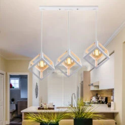 Lampadario Retrò Cubo Lampadari A Sospensione Industriale Antica Luce Sospesa Metallo Luce Pendente Creativo Bianca 3 Teste Per Ufficio Loft Bar E27