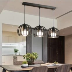 Luce Sospesa In Ferro Lampadari A Sospensione Stile Industriale Lampadario Retrò Luce Pendente Creativa In Metallo Plafoniera Vintage Installazione Facile -Nero E27