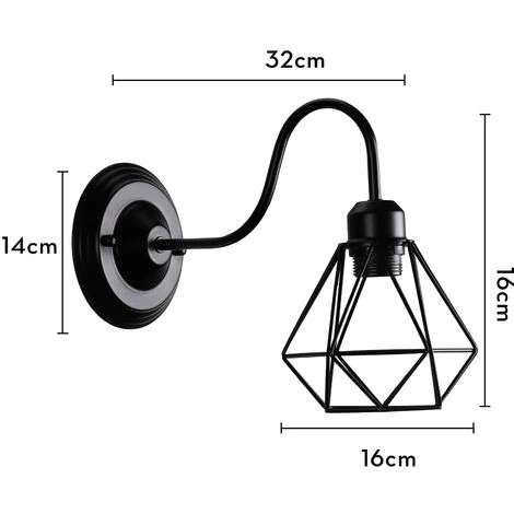 Applique Da Parete Diamante Retrò Luce A Muro A Gabbia Vintage Lampada Da Parete Industriale Creativa (Nero) 7 Applique Da Parete Diamante Retrò Luce A Muro A Gabbia Vintage Lampada Da Parete Industriale Creativa (Nero) - immagine 5