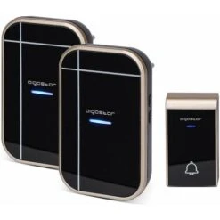 2 CAMPANELLI SENZA FILI WIRELESS DIGITALE IP44 PORTE CASA UFFICIO AIGOSTAR NERO ORO