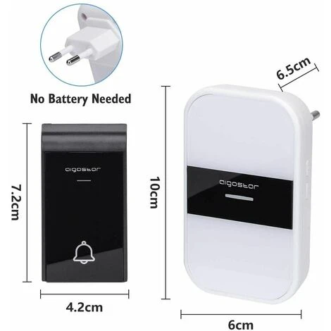 2 CAMPANELLI SENZA FILI WIRELESS DIGITALE IP44 PORTE CASA UFFICIO AIGOSTAR NERO BIANCO 4 2 CAMPANELLI SENZA FILI WIRELESS DIGITALE IP44 PORTE CASA UFFICIO AIGOSTAR NERO BIANCO - immagine 2