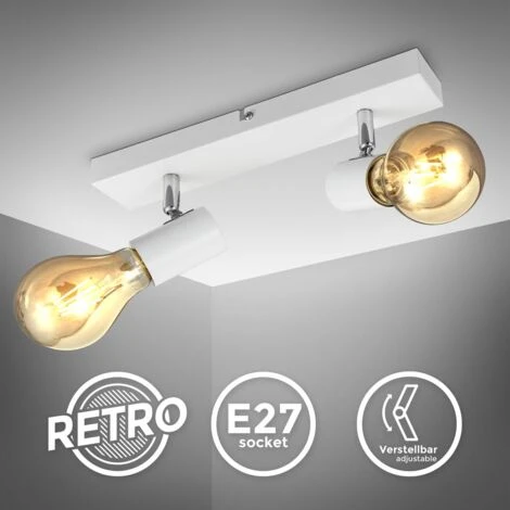 B.K.Licht Lampada Da Soffitto Con 2 Faretti Orientabili, Adatta Per 2 Lampadine E27 Non Incluse Max 60W, Metallo Bianco, Plafoniera Percucina, Lampadario Stile Industriale Contemporaneo Per Camera IP2 4 B.K.Licht Lampada Da Soffitto Con 2 Faretti Orientabili, Adatta Per 2 Lampadine E27 Non Incluse Max 60W, Metallo Bianco, Plafoniera Percucina, Lampadario Stile Industriale Contemporaneo Per Camera IP2 - immagine 2
