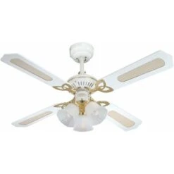 Shabby Chic Ventilatore A Soffitto Princess Trio E14, 60 W, Finitura Ottono Lucidato, Pale, Canna/Bianco