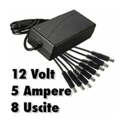 ALIMENTATORE STABILIZZATO TRASFORMATORE 12V 5A 8 USCITE TELECAMERE DVR STRISCE