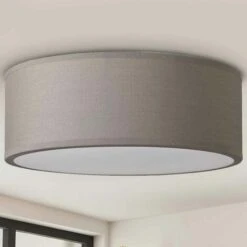 Lampadario Plafoniera In Tessuto 30cm Rotondo 2 Luci E14 Design Moderno Tortora