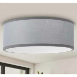 Lampadario Plafoniera In Tessuto 40cm Rotondo 4 Luci E14 Design Moderno Grigio
