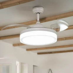 Ventilatore LED Da Soffitto Caicos Bianco Pale Pieghevoli Motore DC TECHBREY 106cm