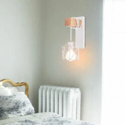 2PCS Applique Da Parete In Legno Retrò Lampada A Muro A Forma Di Cubo Luce A Muro Quadrata Creativa Moderna Per Scala Da Comodino A Soppalco Bianca -Negozio al dettaglio Paulmann 36258611 3