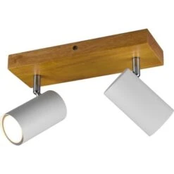 Faretti Barra 2 Spots Cilindri Bianchi E Legno Naturale Marley Barra GD Trio