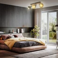 B.K.Licht Plafoniera Retrò Orientabile, Legno E Metallo, Attacco Per 3 Lampadine E27 Non Incluse, Faretti Vintage Industriali, Lampada Da Muro O Soffitto Nero-oro -Negozio al dettaglio Paulmann 42705075 4