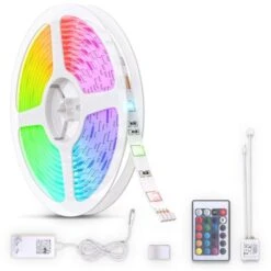 B.K.Licht Striscia LED 3m, Cambio Colori RGB Con Telecomando, Dimmerabile, Adesiva, Accorciabile, Nastro Luminoso LED, Alimentatore Spina Europea, Bianca, Per Interni IP20