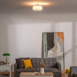 HOMCOM Lampadario A Soffitto Moderno Con Paralume In Tessuto - Bianco -Negozio al dettaglio Paulmann 43555182 4