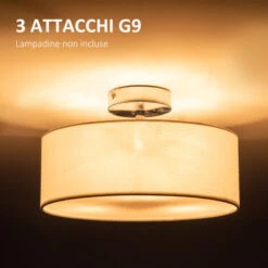 HOMCOM Lampadario A Soffitto Moderno Con Paralume In Tessuto - Bianco -Negozio al dettaglio Paulmann 43555182 5