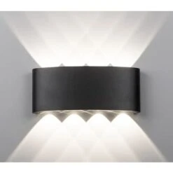 Applique LED Lampada Da Parete Ovale 24W Luce Fredda Nero Esterno Interno F11