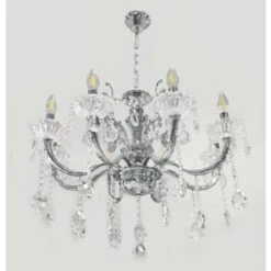 Trade Shop - Lampadario Soffitto 8 Bracci Attacco E14 Pendenti Acrilico Oro Argento A19 Argento